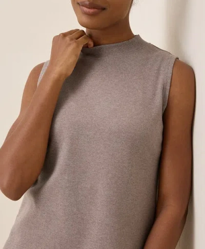 Pact Organic Cotton Airplane Mock Neck Shell In Deep Taupe Heather