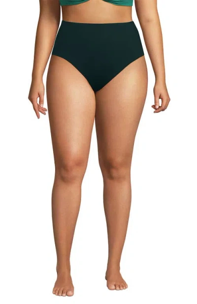 Lands' End Plus Size Smoothing High Waisted Bikini Bottoms In Deep Balsam