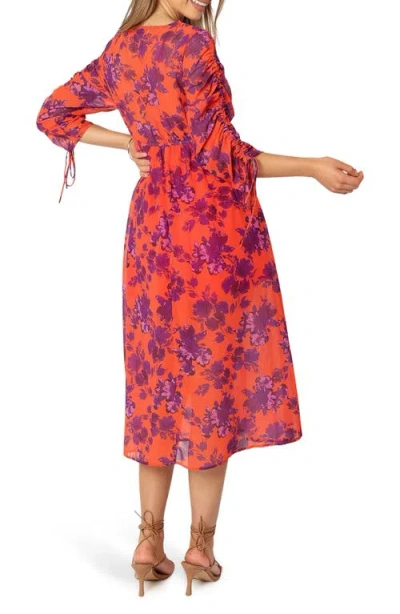 Petal And Pup Petal & Pup Hallie Floral Ruched Midi Dress In Orange