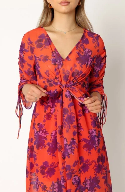 Petal And Pup Petal & Pup Hallie Floral Ruched Midi Dress In Orange