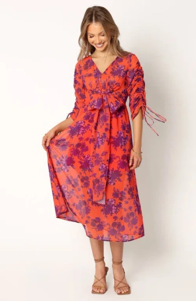 Petal And Pup Petal & Pup Hallie Floral Ruched Midi Dress In Orange