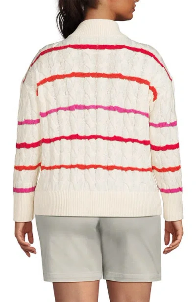 Lands' End Drifter Cotton Quarter Zip Pullover Sweater In Fresh Ivory Wide Multi Stripe