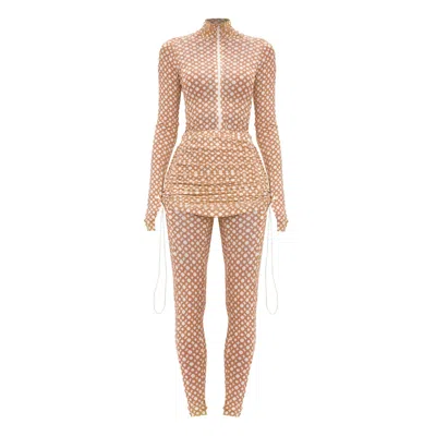 Monosuit Neutrals Uv Protect Set Beige Long Sleeve Turtleneck Full Bodysuit & Beige Teeny-tiny Skirt In Beige