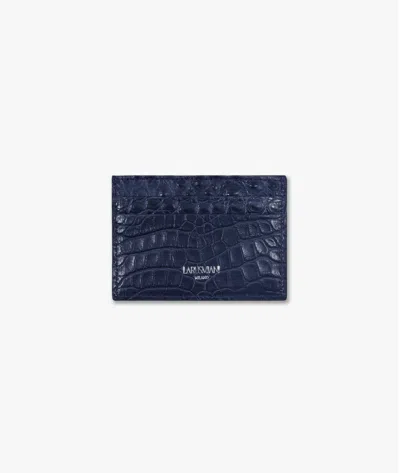 Larusmiani Horizontal Alligator Card Holder Capital Wallet In Blue