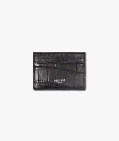 Larusmiani Horizontal Alligator Card Holder Capital Wallet In Black