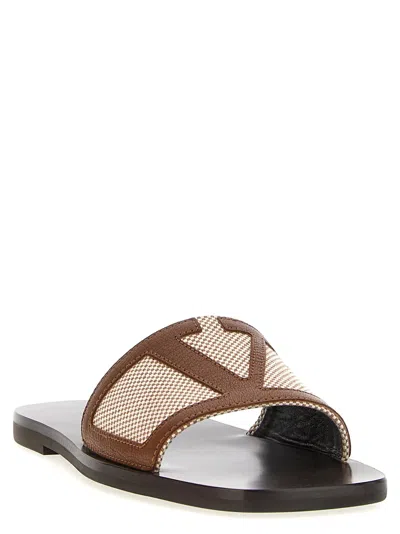 Valentino Man Multicolor Sandals & Slides In Brown