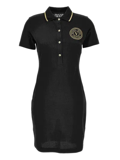 Versace Jeans Couture Women's Emblem Polo T-shirt Dress In Black Gold