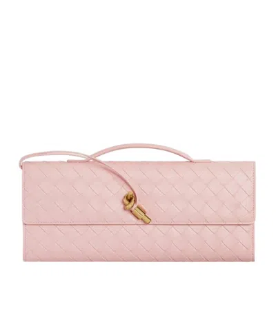 Bottega Veneta Long Andiamo Intrecciato Leather Clutch In Rose