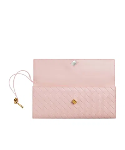 Bottega Veneta Long Andiamo Intrecciato Leather Clutch In Rose