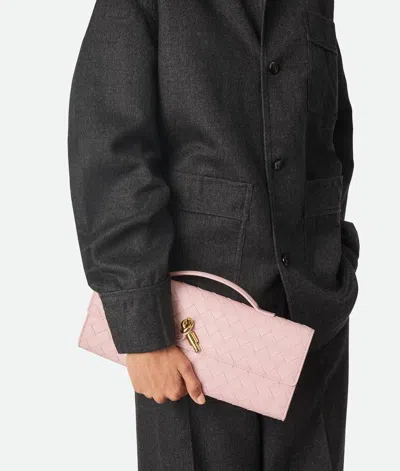 Bottega Veneta Long Andiamo Intrecciato Leather Clutch In Rose