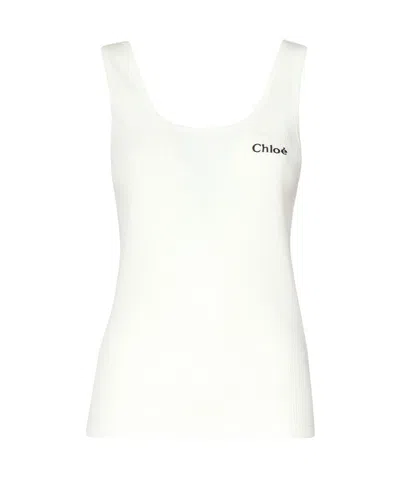 Chloé Logo Ribbed Cotton Jersey Tank Top In White