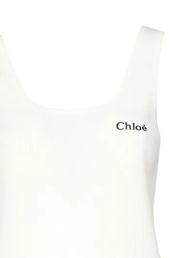 Chloé Logo Ribbed Cotton Jersey Tank Top In White