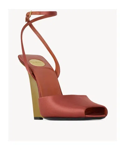 Saint Laurent Zeppe La Scandale In Satin Rust Color Women In Brown
