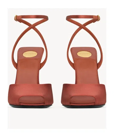 Saint Laurent Zeppe La Scandale In Satin Rust Color Women In Brown