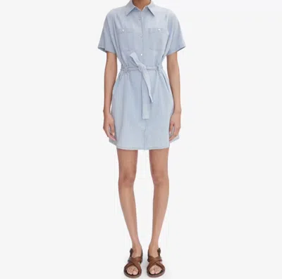 Apc A.p.c. 'suzanne' Light Blue Dress With Patch Pockets On The Chest And Waist Belt In Cotton Woman In Multicolor