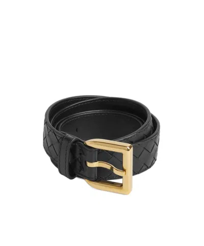 Bottega Veneta Cintura Intrecciato Leather Belt In Black