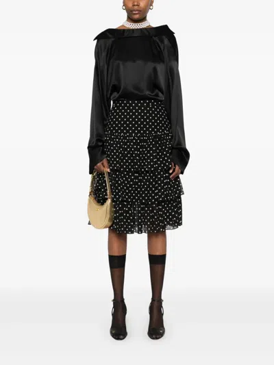 Valentino Layered High-waisted Skirts With Polka Dot Pattern In Black