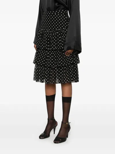 Valentino Layered High-waisted Skirts With Polka Dot Pattern In Black