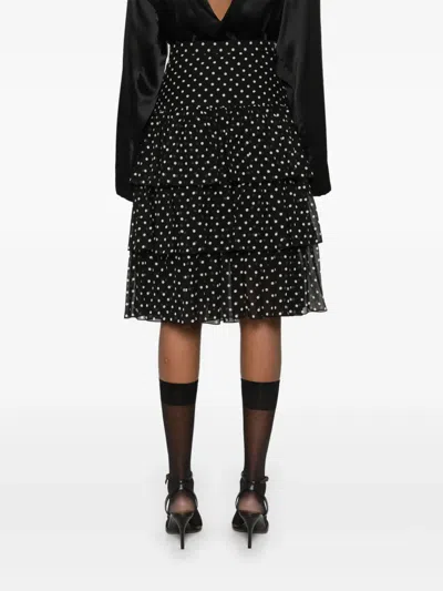 Valentino Layered High-waisted Skirts With Polka Dot Pattern In Black