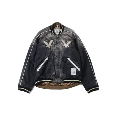 Miharayasuhiro Embroidered Contrast Sleeve Bomber Jacket In Black