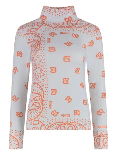 Rhude Printed Long-sleeve Top In Grey