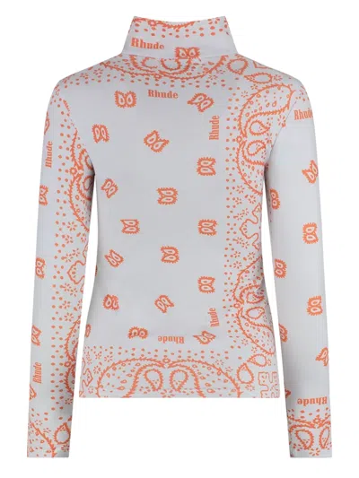 Rhude Printed Long-sleeve Top In Grey