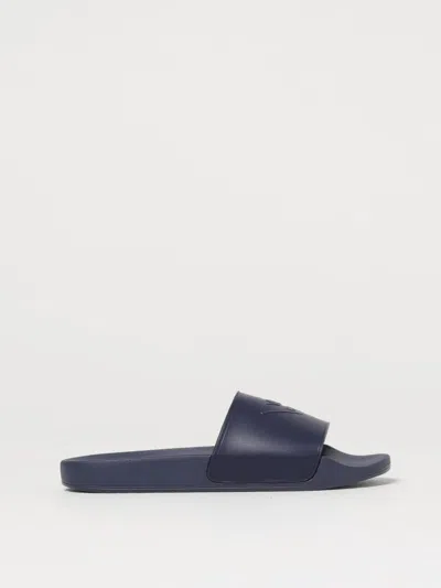 Emporio Armani Slides With Oversized, Embossed Logo In Blau