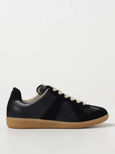 Maison Margiela Replica Leather Low Top Sneakers In Black