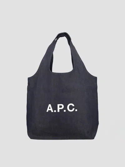 Apc A.p.c. Ninon Black Small Faux Leather Tote In Blue