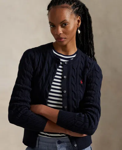 Polo Ralph Lauren Cable Knit Slim Fit Cardigan In Blue