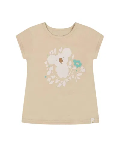 Deux Par Deux Girls' Organic Cotton Koala Tee - Baby In Beige And Cream Koala