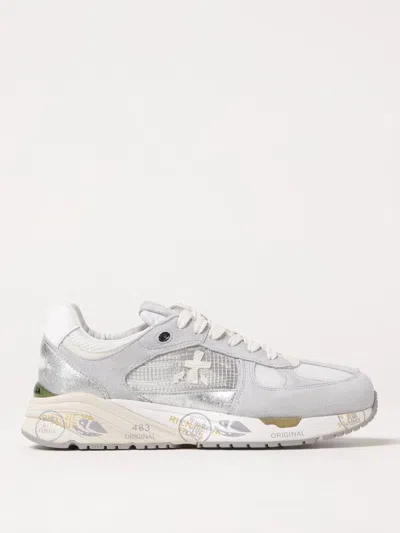 Premiata Low Top Sneakers In Fabric And Leather In Grau