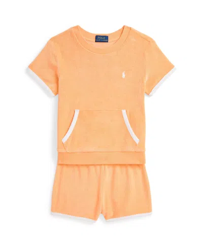 Polo Ralph Lauren Toddler And Little Boys Terry Sweatshirt And Short Set In Soft Creamsicle