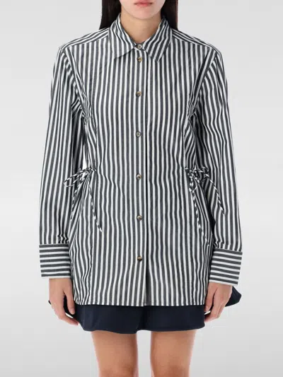 Ganni Stripe Cotton Shirt Black In Multi
