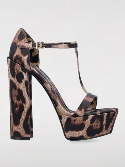 Dolce & Gabbana Printed Satin Sandals In Braun