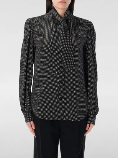 Saint Laurent Silk Shirt W/ Tie In Noir Craie