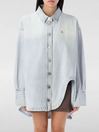 Attico Glossy Coated Denim Monogram Shirt In Blau