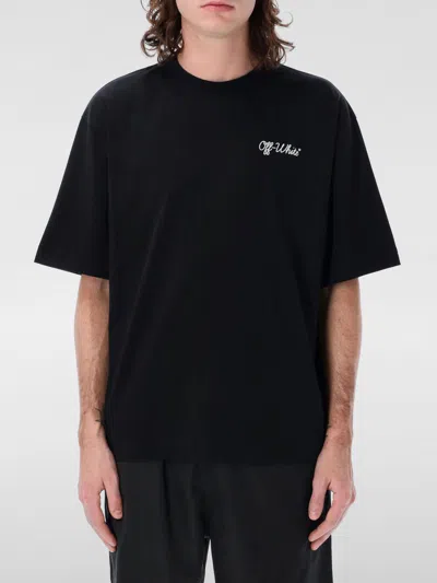 Off-white Crew-neck Cotton T-shirt With Contrasting Logo In Black