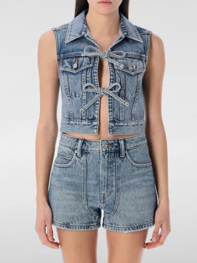Alexander Wang Mini Cropped Vest With Bows And Crystals In Denim