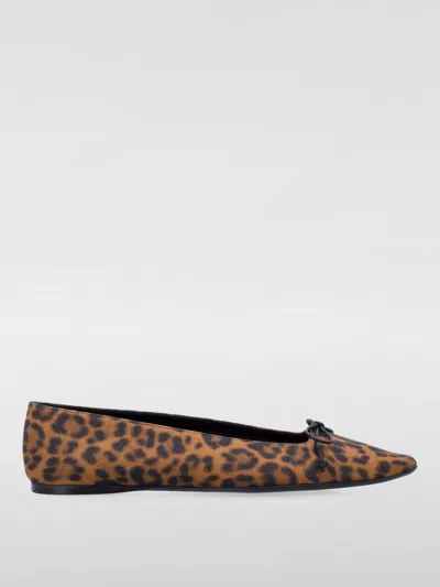Saint Laurent Poppy Leopard-print Grosgrain Ballet Flats In Brown