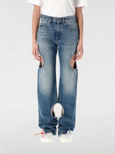 Off-white Off White Meteor Cut Out Jeans In Blau