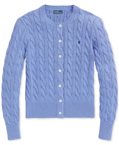 Polo Ralph Lauren Cable Knit Cotton Crew Neck Cardigan In New Litchfield Blue In Blue