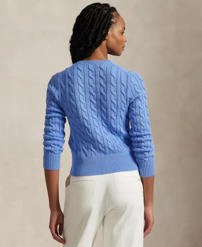 Polo Ralph Lauren Cable Knit Cotton Crew Neck Cardigan In New Litchfield Blue In Blue