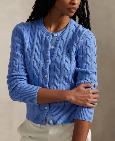 Polo Ralph Lauren Cable Knit Cotton Crew Neck Cardigan In New Litchfield Blue In Blue
