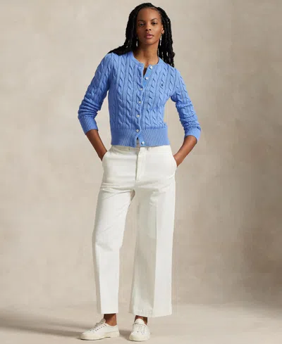 Polo Ralph Lauren Cable Knit Cotton Crew Neck Cardigan In New Litchfield Blue In Blue