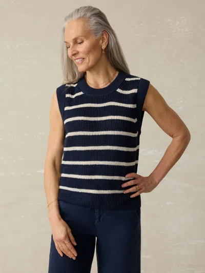 Faherty Miramar Striped Sleeveless Linen Sweater In North Sea Stripe