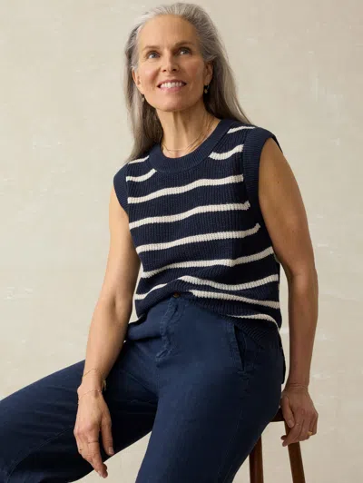 Faherty Miramar Striped Sleeveless Linen Sweater In North Sea Stripe