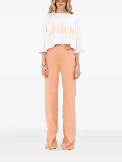 Chloé Oversized Cropped Logo T-shirt In Cotton Jersey In White