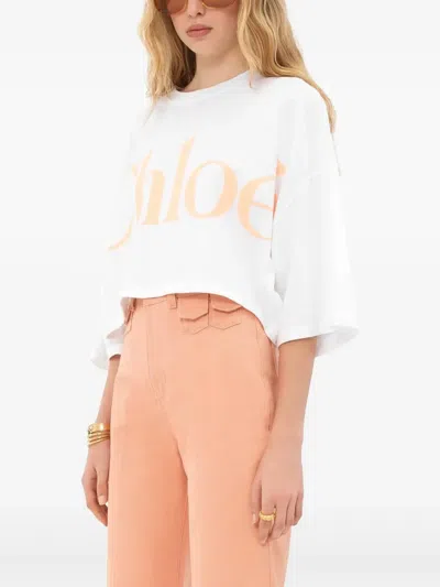 Chloé Oversized Cropped Logo T-shirt In Cotton Jersey In White