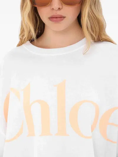 Chloé Oversized Cropped Logo T-shirt In Cotton Jersey In White